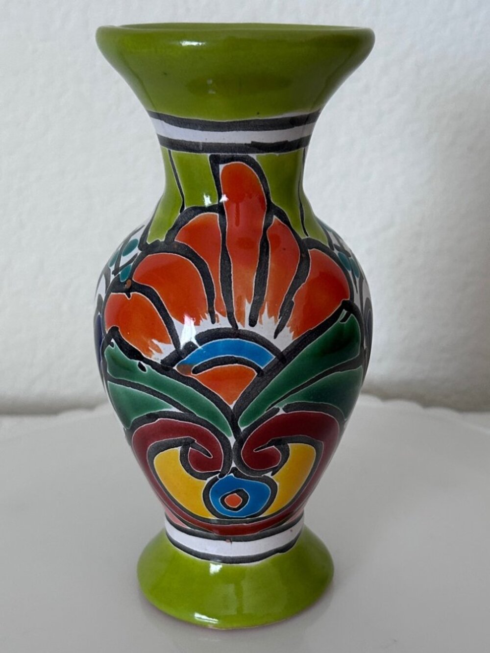 Small Made in Mexico Handpainted Colorful Talavera Ceramic Bud Vase